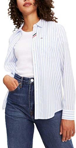 Tommy Jeans Tjw Regular Stripe Shirt Camicia, Blu (Blue 0y7), 36 (Taglia Produttore: Small) Donna