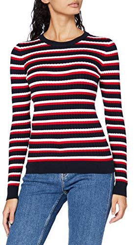 TH Ess Cable C-nk Sweater LS Maglione, Desert Sky/White/Primary Red, M Donna