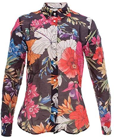 D2. Humming Floral CO/Silk Shirt Camicia da Donna, Blu-Evening Blue, 48