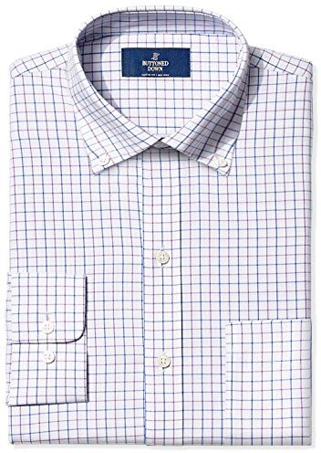 Classic Fit Button Collar Pattern Dress Shirt Camicia, Viola (Grey/Purple/Blue Check), 18" Neck 37" Sleeve