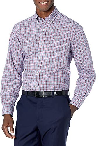 Classic Fit Button Collar Pattern Dress Shirt Camicia, Rosso (Red/Blue Large Plaid), 17" Neck 35" Sleeve
