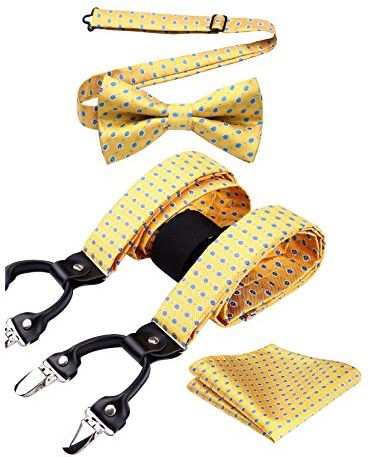 Bretelle da uomo Paisley Clip on Pre Butterfly Papillon 6 Clips fazzoletto Eleganti Regolabile di e Forma a Y Elastica set bretelle