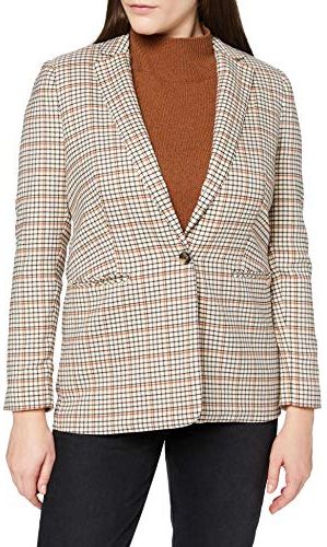 Girlfriend Fit Blazer, 24586-Modellino Piccolo a Quadretti, Colore: Beige, 48 Donna