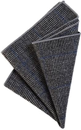 fazzoletto da taschino 23 x 23 cm per uomo di plaid e tweed di cotone blu-nero-grigio