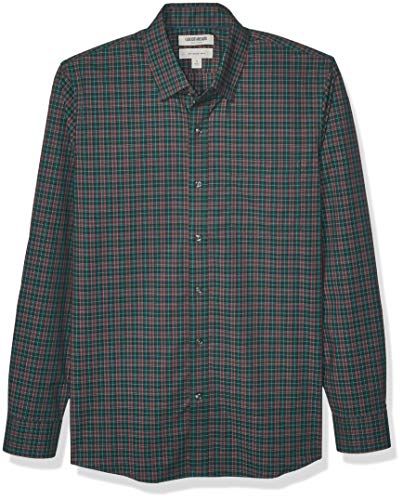 Marchio Amazon - Goodthreads, camicia da uomo, a maniche lunghe, popeline elasticizzato e comodo, facile da lavare, Slim Fit, Green Red Check, US S (EU S)