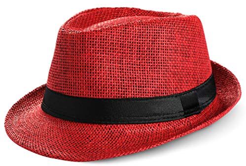 Panama, cappello estivo da uomo Fedora Trilby Bogart, cappello da sole in paglia di carta, cappello da spiaggia, primavera/estate, cappello in paglia degli anni '20 rosso vivo Taglia unica