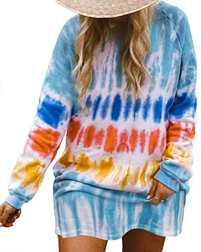 Donna Vestiti Invernali Taglie Forti Girocollo Manica Lunga Maglia Pullover Lungo Casual Tie Dye Blu M