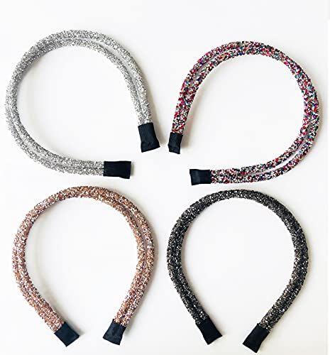 4 Pezzi Fasce per Capelli, Fascia per Capelli a Doppia Faccia, , Fascia per Capelli con Strass, per Accessori per Capelli Femminili e per Ragazza (4 Colori)