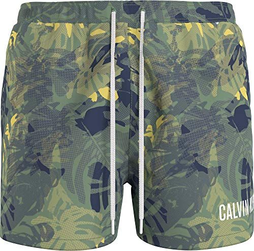 Medium Drawstring-Print Costume a Pantaloncino, Jungle Stampa Giardino Menta, L Uomo