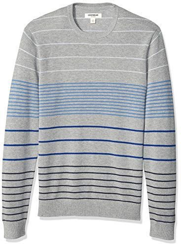 Marchio Amazon - Goodthreads, maglione a girocollo da uomo, in morbido cotone, multicolore, Grey Gradient Stripe, US M (EU M)