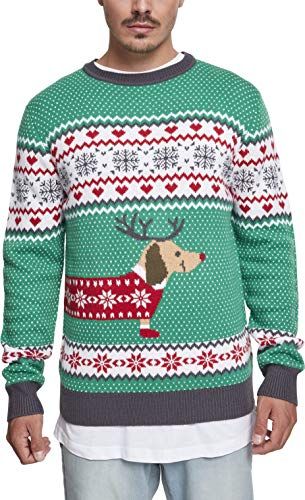 Sausage Dog Christmas Sweater Felpa, Multicolore (Evergreen/White/Red/DarkGrey 01568), Medium Uomo