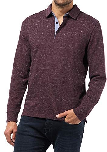 Longsleeve Jersey Polo Jacquard Mouliné Effect Felpa, Rosso (Wine 8104), Medium Uomo