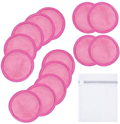 Dischetti Struccanti Lavabili Pad Struccanti Riutilizzabili Panno Struccante per Pulizia del Viso Solo con Acqua 14 Pezzi Rosa