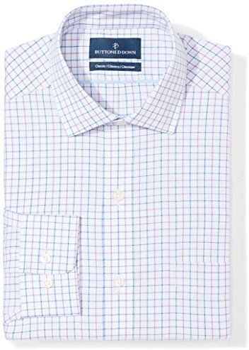 Classic Fit Button-Collar-Pattern Dress Shirt Camicia, Grigio (Grey/Purple/Blue Check), 15" Neck 31" Sleeve
