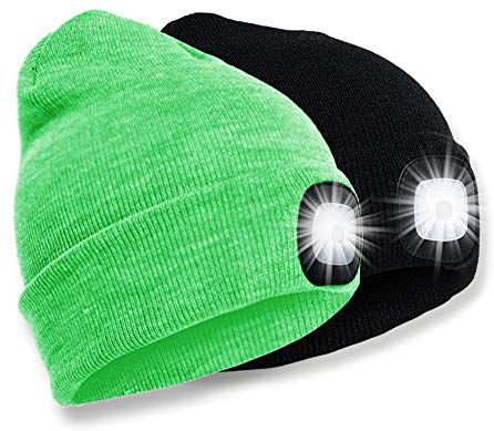 Berretto con luce a LED, da uomo e da donna, ricaricabile, con luce a LED, per jogging, campeggio, pesca, camminata, corsa Verde fluorescente Taglia unica