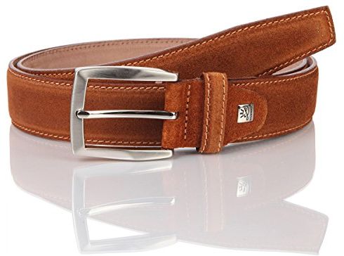 Mens leather belt/Mens belt, suede leather belt curved, cognac, Größe/Size:110, Farbe/Color:marrone