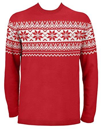 The Nordic Fairisle Red Mens Eco Christmas Jumper Maglione, Rosso, S Uomo