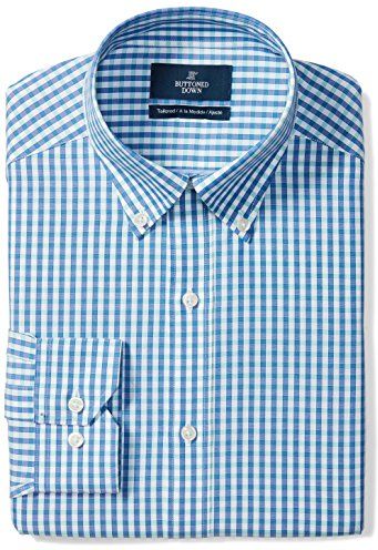 Tailored Fit Button-Collar Pattern Non-Iron Dress Shirt Camicia, Blu (Blue/Aqua Check), 15.5" Neck 34" Sleeve