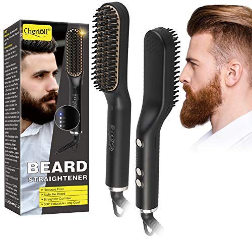 Pettine Barba Capelli, Lisciante Capelli Uomo, Spazzola per Barba Elettrica, Pettine Lisciante per Capelli e Barba, 2 In 1Uomo Piastra per Capelli Elettrico con Temperatura Regolabile