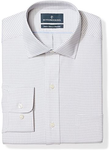 Classic Fit Button-Collar-Pattern Dress Shirt Camicia, Grigio (Grey Houndstouth), 17.5" Neck 32" Sleeve