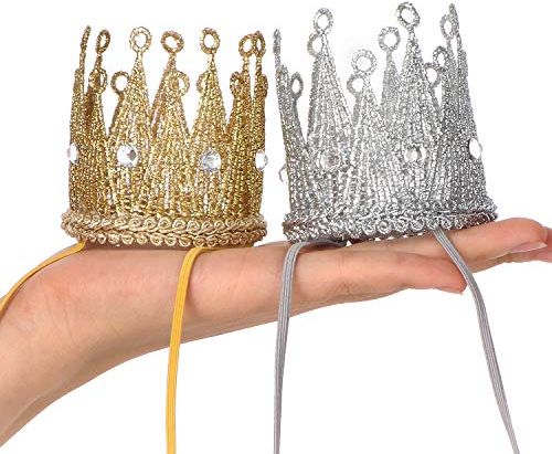 baby girl boy lady foto prop corona fasce elastiche, corona principessa diadema, cappello di compleanno (oro + argento)