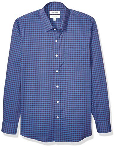 Marchio Amazon - Goodthreads, camicia da uomo, a maniche lunghe, popeline elasticizzato e comodo, facile da lavare, Slim Fit, Blue Purple Gingham, US S (EU S)