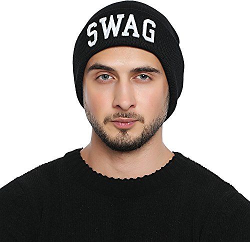 Berretto Beanie Invernale da Uomo Nero con Statement - Swag