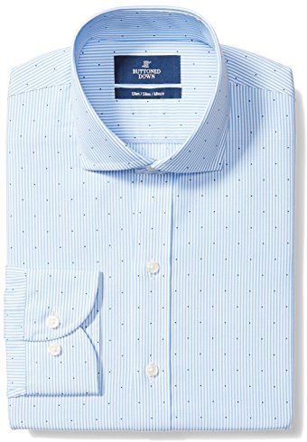 Slim Fit Cutaway Collar Pattern Camicia, Blu (Light Blue Stripe DOT), 17.5" Neck 32" Sleeve