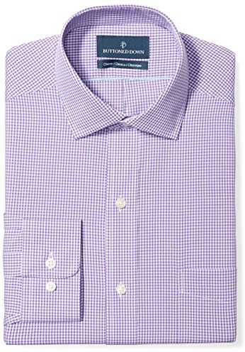 Classic Fit Button-Collar-Pattern Dress Shirt Camicia, Viola (Purple Small Gingham), 17" Neck 36" Sleeve