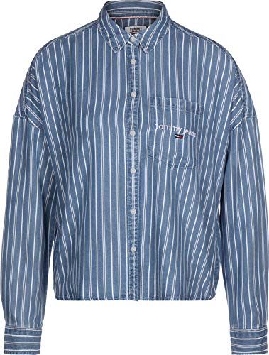 Tommy Jeans Tjw Cropped Boxy Stripe Shirt Camicia, Bianco (White 0fa), 44 (Taglia Produttore: Large) Donna