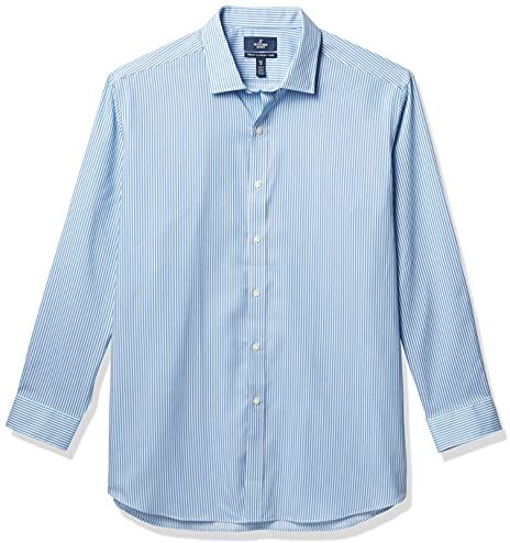 Tailored Fit Button-collar Pattern Non-iron Dress Shirt Camicia, Blu (Blue/Teal Stripe), 18" Neck 35" Sleeve