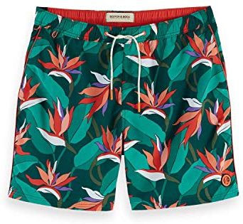 Mid-Length Swim Short with Colourful all-Over Print Pantaloncini, Multicolore (Combo A 0217), Small Uomo