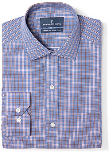 Tailored Fit Button-collar Pattern Non-iron Dress Shirt Camicia, Marrone (Navy/Brown Plaid), 16.5" Neck 35" Sleeve