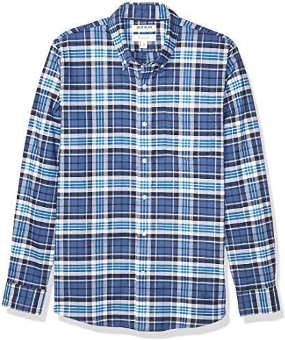 Slim-Fit Long-Sleeve Stretch Oxford Shirt (all Hours) Camicia, Uomo, Blu Denim Multi Plaid, 2XL