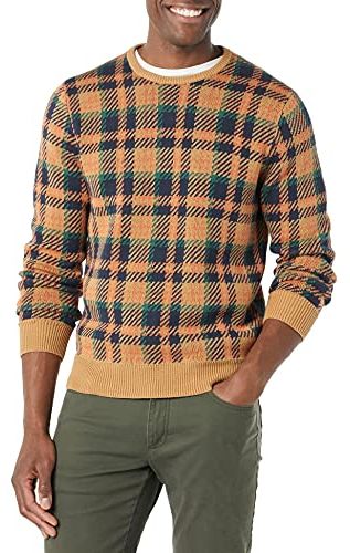 Soft Cotton Crewneck Sweater Maglione, Tabacco Plaid, M Tall