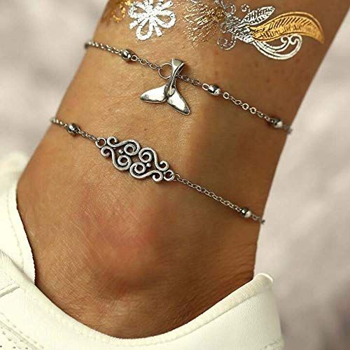 Multilayer Beaded Fishtail Cavigliera Cavigliera d'argento Bracciali Bracciali Fashion Beach Foot Jewelry per donne e ragazze