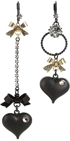 Heart/ Bow Drop Earrings (Black) Earring