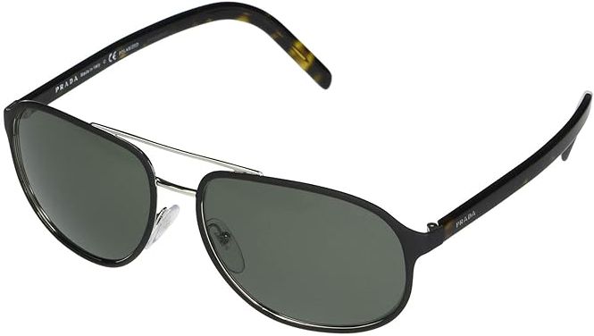 PR 53XS (Matte Black On Silver/Polarized Green) Fashion Sunglasses