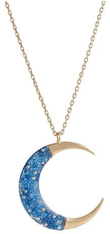 Glitter Moon Long Pendant Necklace (Blue) Necklace