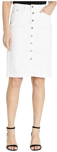 Sunset Hues Denim Skirt Button Front Detail in White (White) Women's Skirt