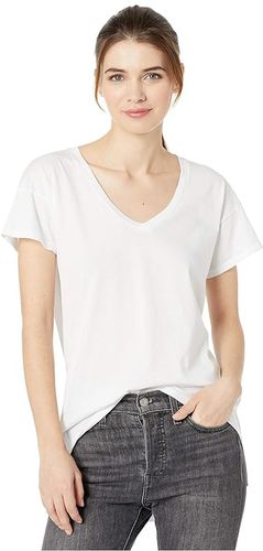 V-Neck High-Low Tee Lightweight Jersey (White) Women's Clothing