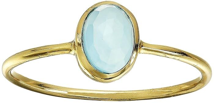 Chalcedony Oval Stone Ring (Brass Base/18K Gold Plating/E-Coat/Blue Chalcedony) Ring