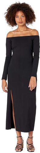 Long Sleeve Off Shoulder Slit Midi Dress (Black) Women's Dress