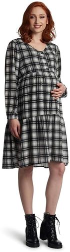 Tara Maternity/Nursing Dress (Ivory/Black Plaid) Women's Clothing