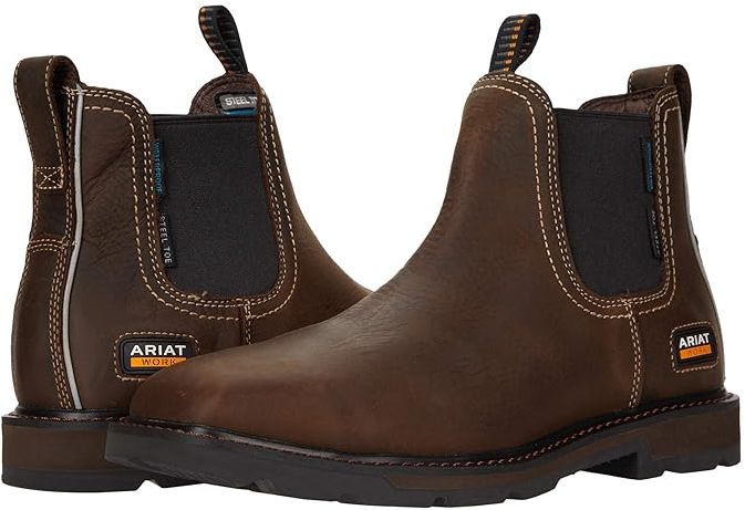 Groundbreaker Chelsea Wide Square Toe Waterproof Steel Toe (Dark Brown) Men's Boots