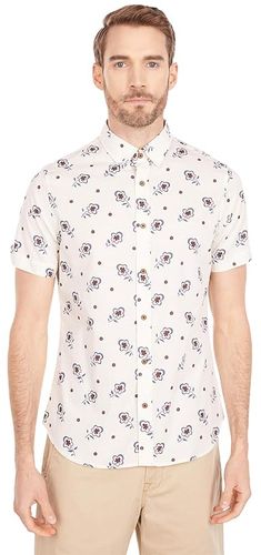 Short Sleeve Woven - Floral Print (Ecru) Men's Clothing