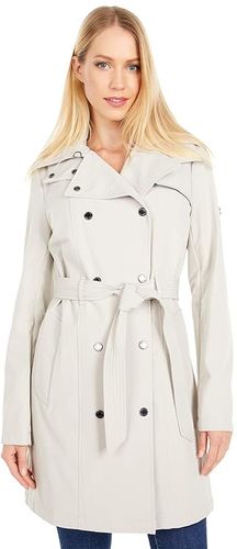 Hooded Double Breasted Trench Coat with Belt (Oyster) Women's Coat