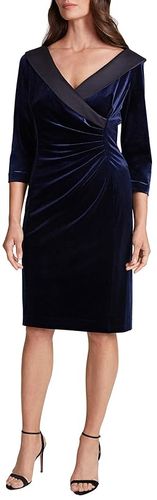 Velvet Side Ruched Cocktail Dress with Satin Trim (Navy) Women's Dress