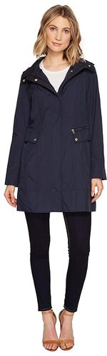 34 1/2 Single Breasted Rain Jacket with Removable Hood (Indigo) Women's Coat