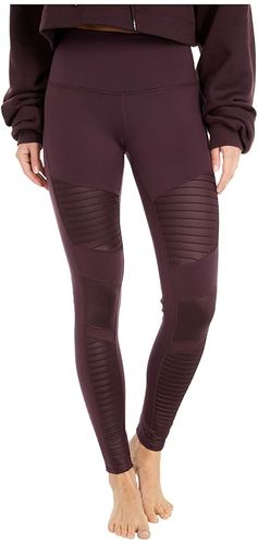 High Waisted Moto Leggings (Oxblood) Women's Workout